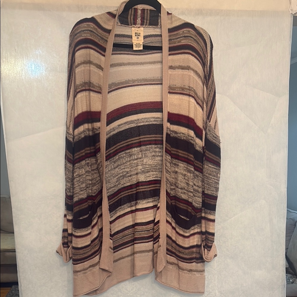 Billabong Cream and Brown Striped Cardigan Sweater